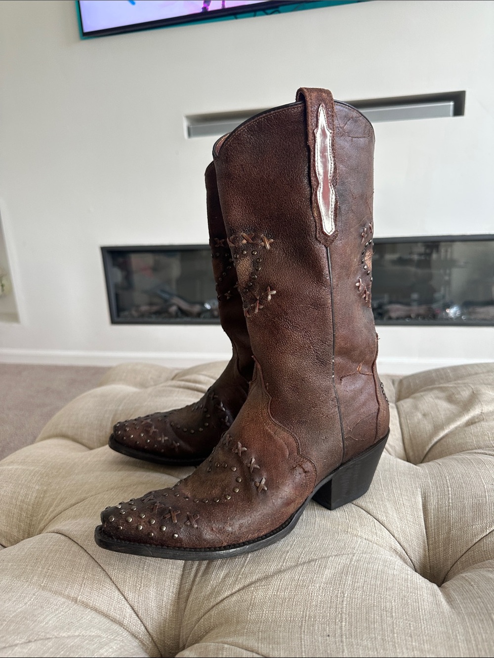 Dan Post Brown Studded Western Ankle Boots